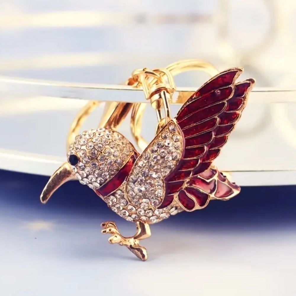 Crystal Red Bird Bag Charm/Keychain New With Tags